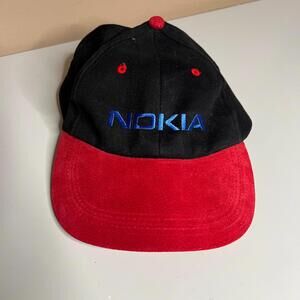Vintage Nokia DHL Black Red Velour Brim Embroidered Promo Hat Adjustable‎ Cap